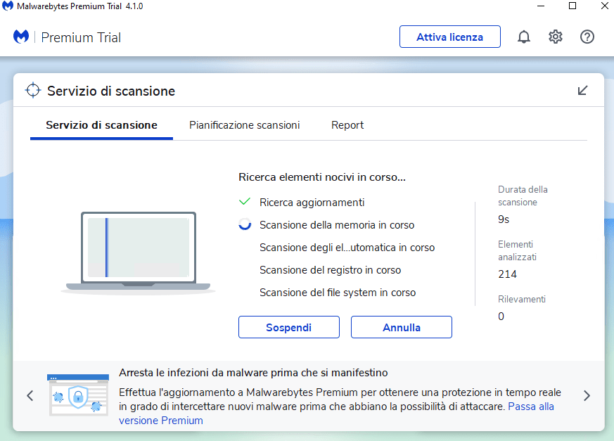 scansione con Malwarebytes