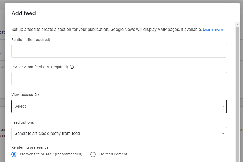 Compila le varie schede per registrare il tuo sito o blog su Google News