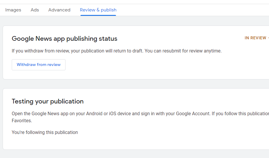 Completa la configurazione guidata per Google News