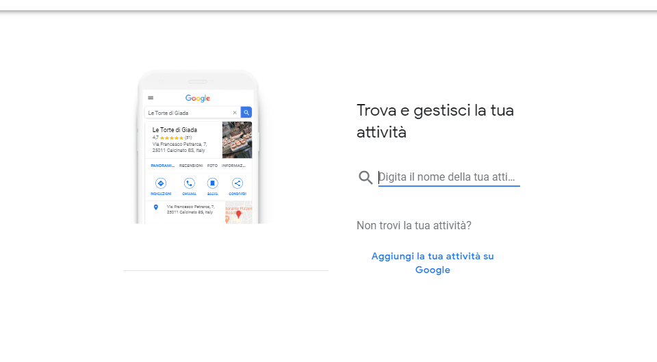Google My Business - Inserisci il nome dell'attività