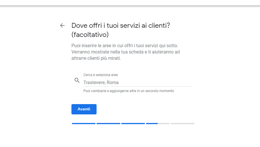 Google My Business - Inserisci un'area specifica dove operi