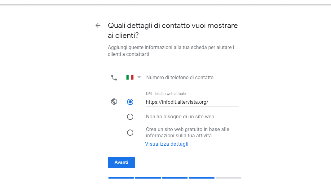 Google My Business - Inserisci i modi in cui i clienti possono contattarti