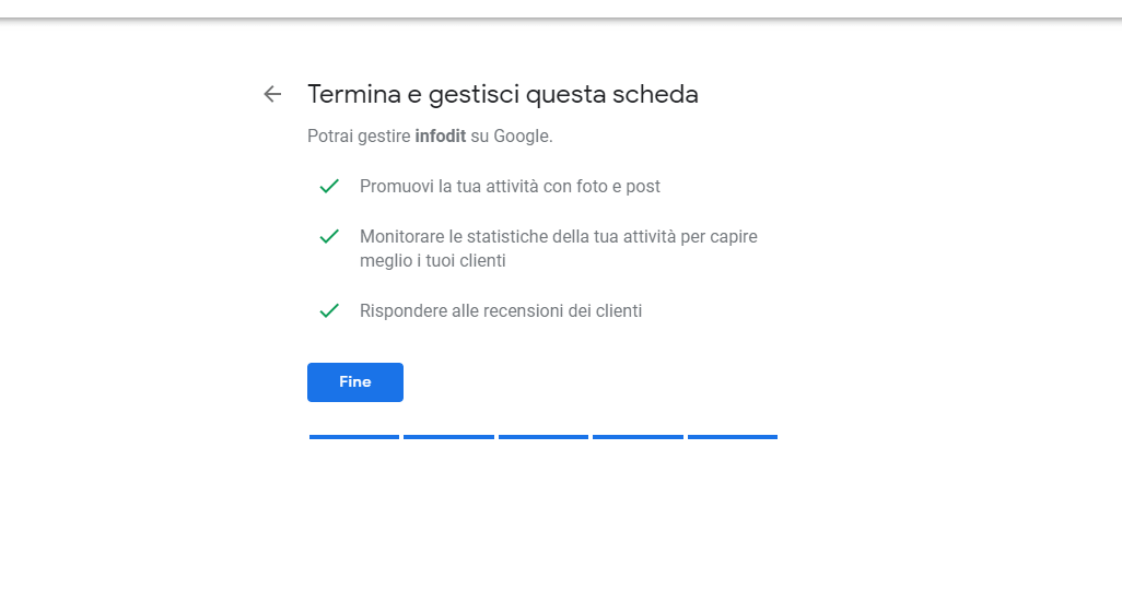 Google My Business - Clicca su Fine per completare la procedura guidata