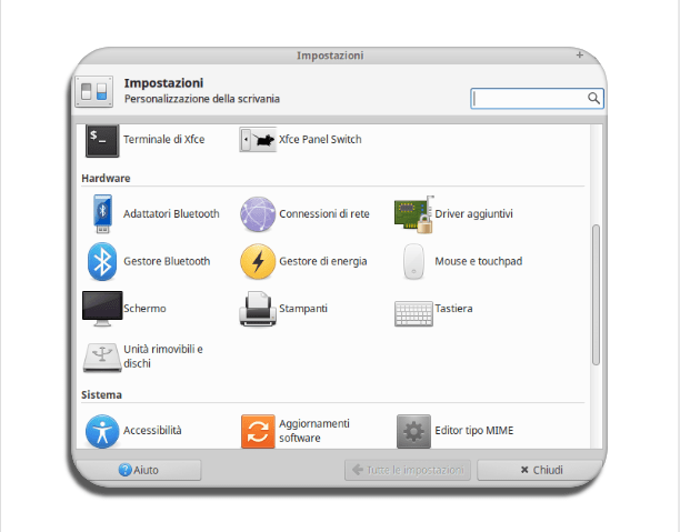 Pannello impostazioni Ubuntu