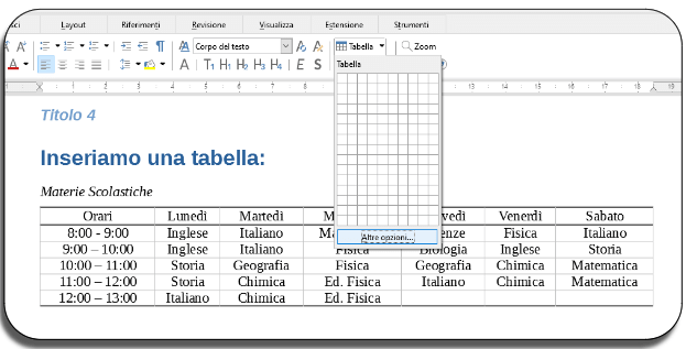 Creare e modificare le tabelle in LibreOffice