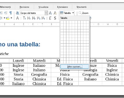 Creare e modificare le tabelle in LibreOffice