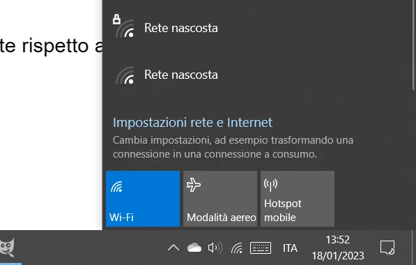 L'immagine mostra uno dei passaggi per la connessione wifi con wps su windows 10